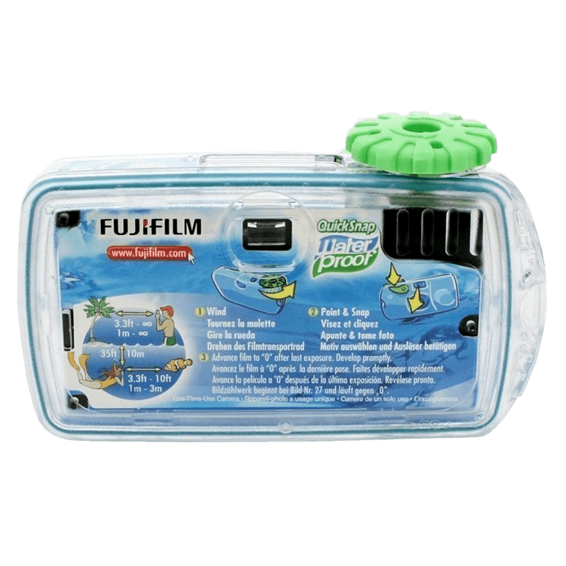 Jednorazovy fotoaparat Fujifilm quicksnap waterproof zadok